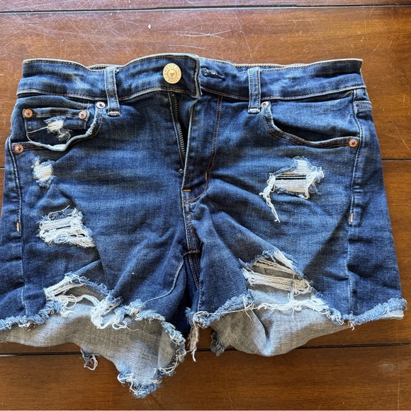 American Eagle Blue Distressed Jean Shorts - Picture 1 of 2